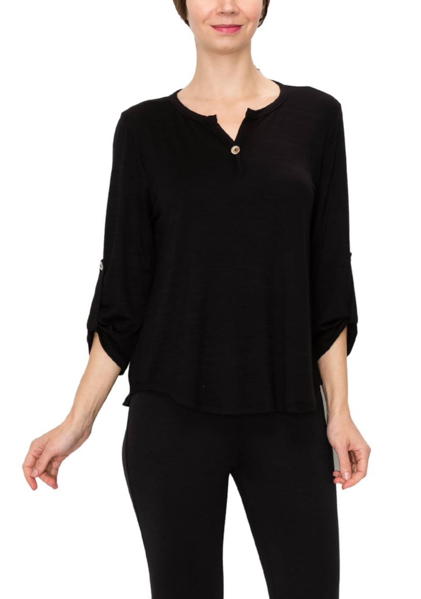 Ice Slub Jersey 1 Button Henley Rolled Tab 3Q Sleeve