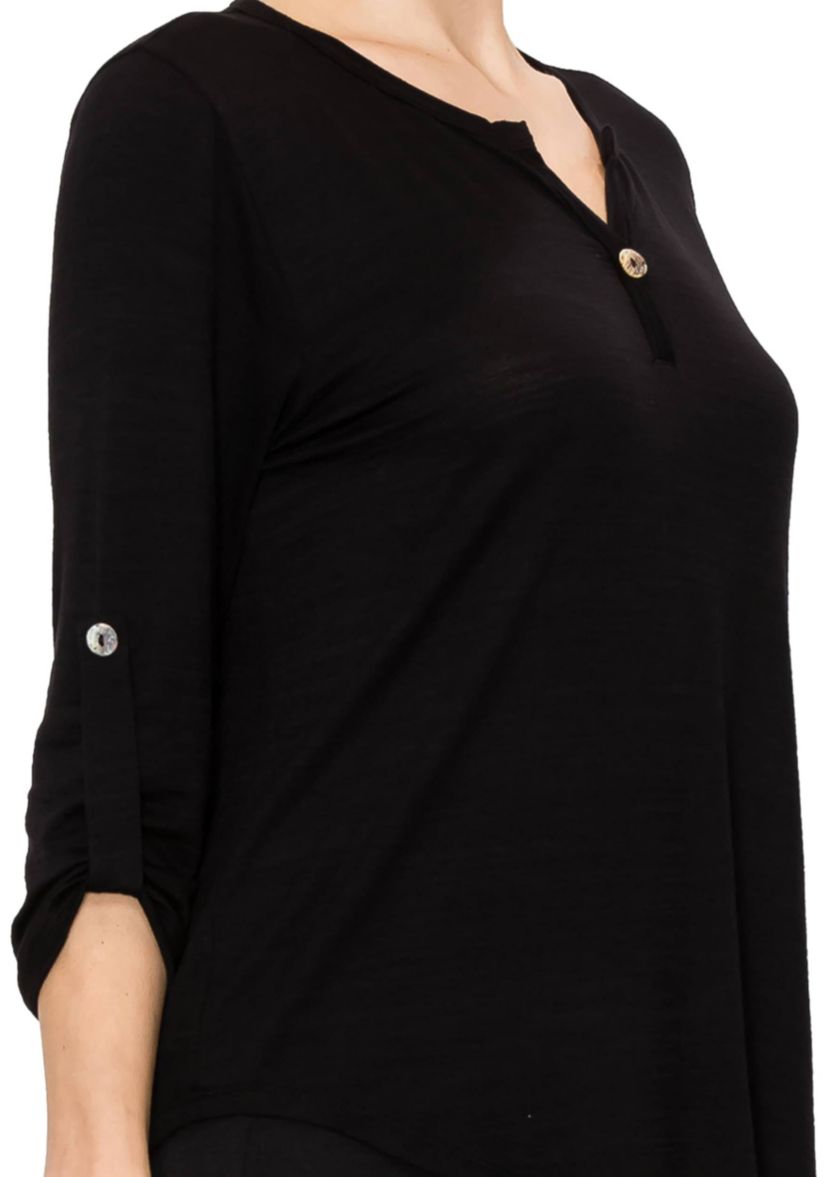 Ice Slub Jersey 1 Button Henley Rolled Tab 3Q Sleeve