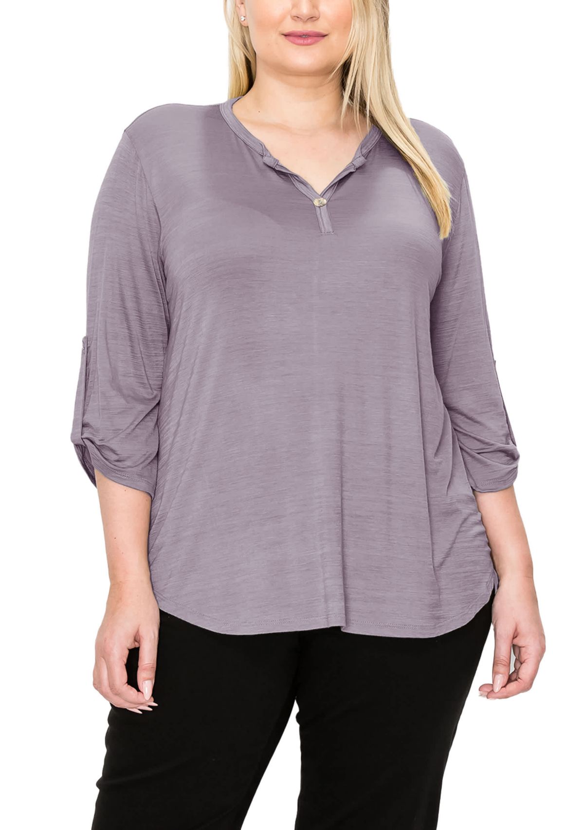 Ice Slub Jersey 1 Button Henley Rolled Tab 3Q Sleeve