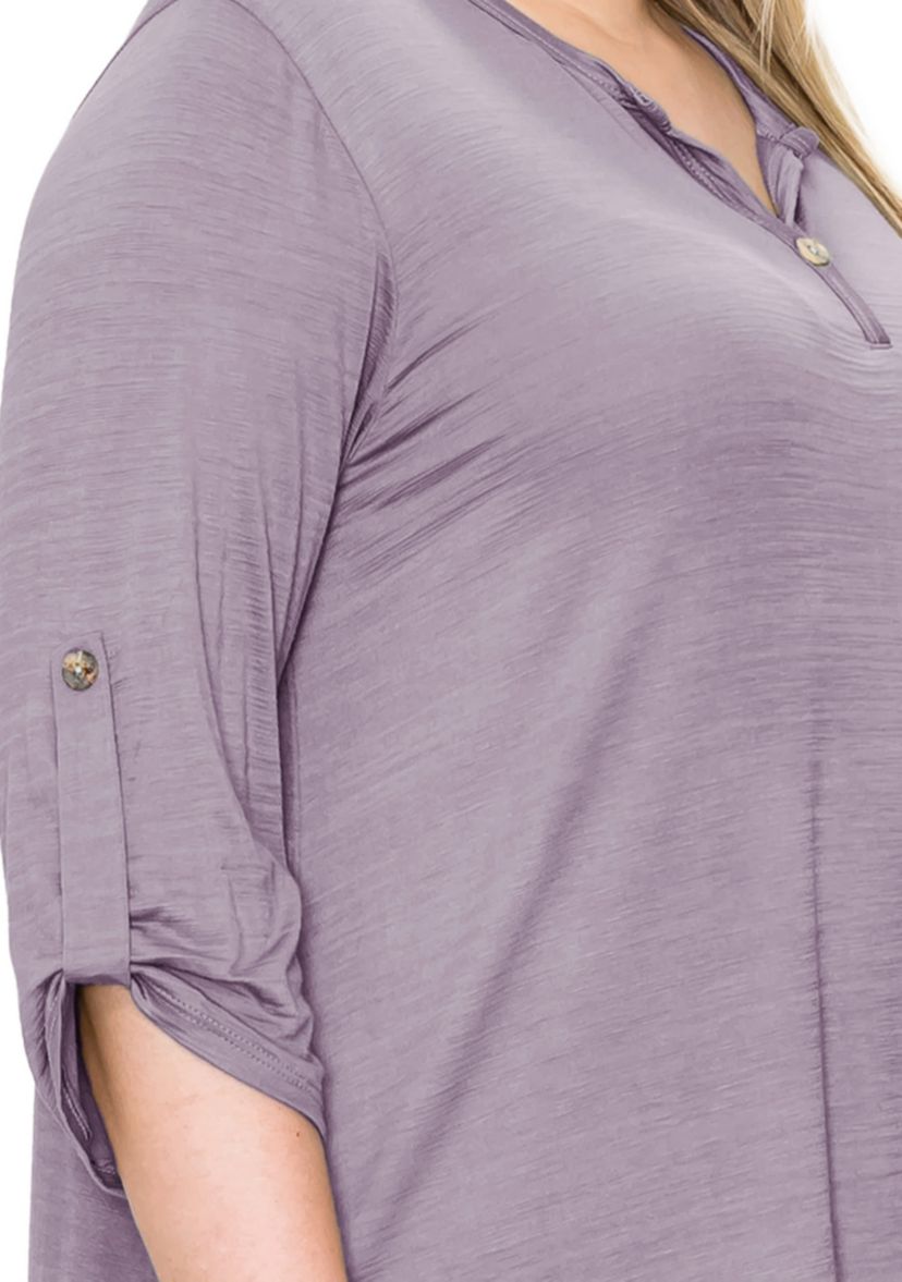 Ice Slub Jersey 1 Button Henley Rolled Tab 3Q Sleeve