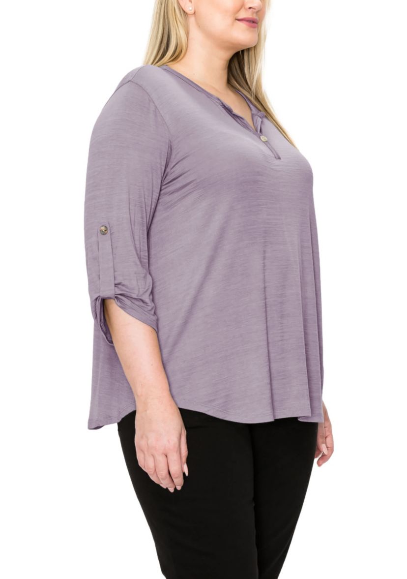 Ice Slub Jersey 1 Button Henley Rolled Tab 3Q Sleeve