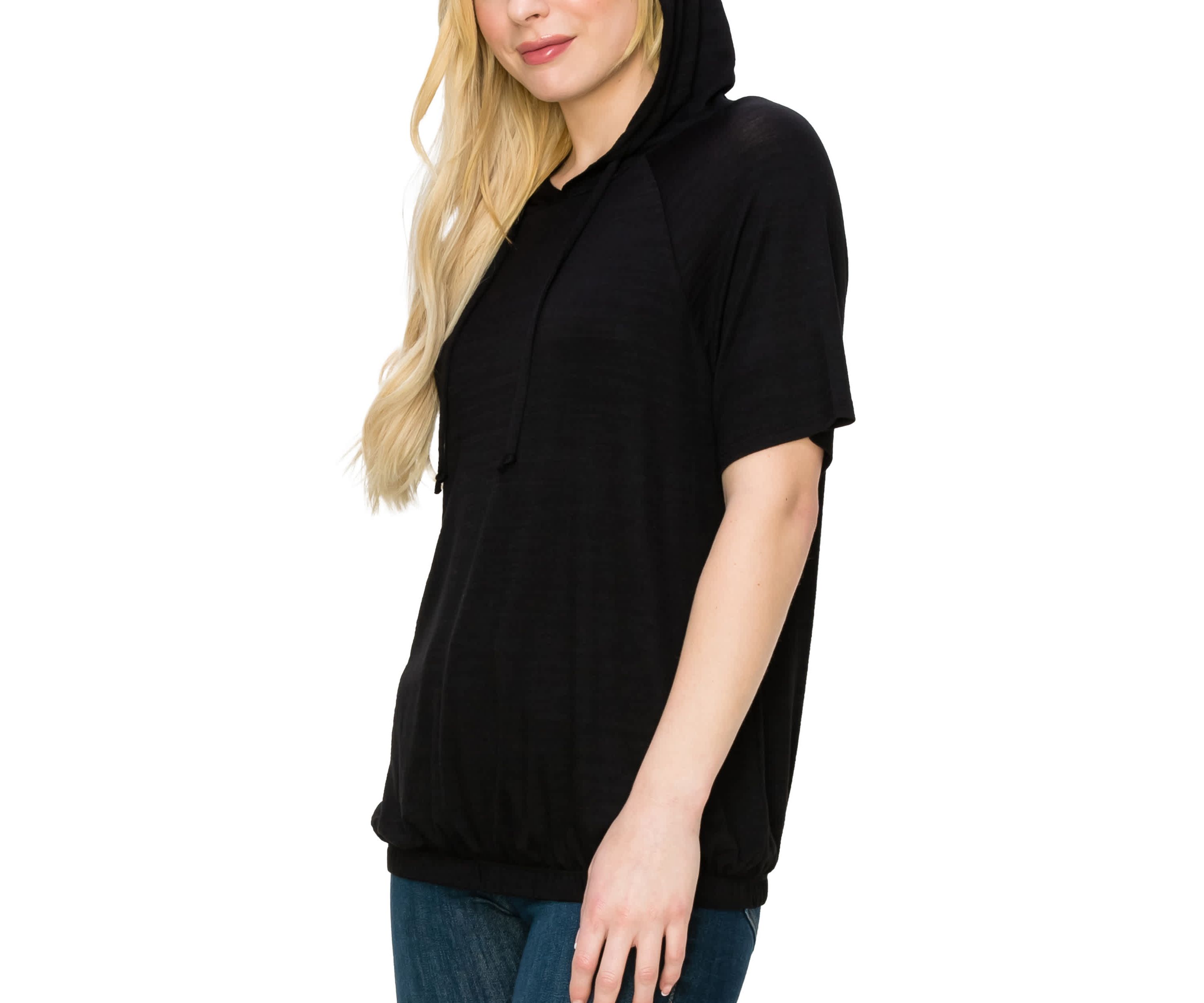 Ice Slub Jersey Hoodie Short Sleeve Elastic Hem