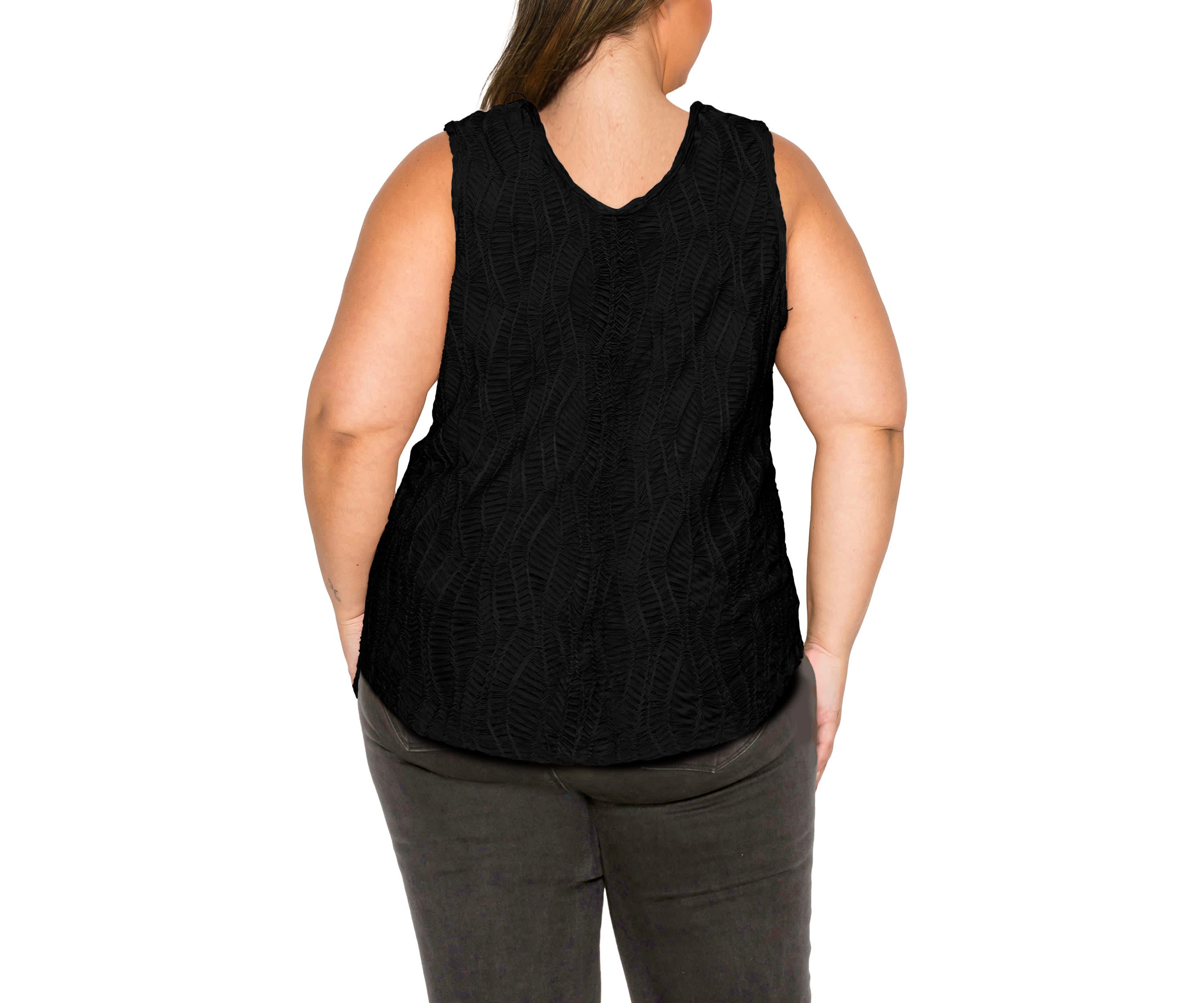 Spiral Wave Textured DBL V Neck Curved Hem Tank
