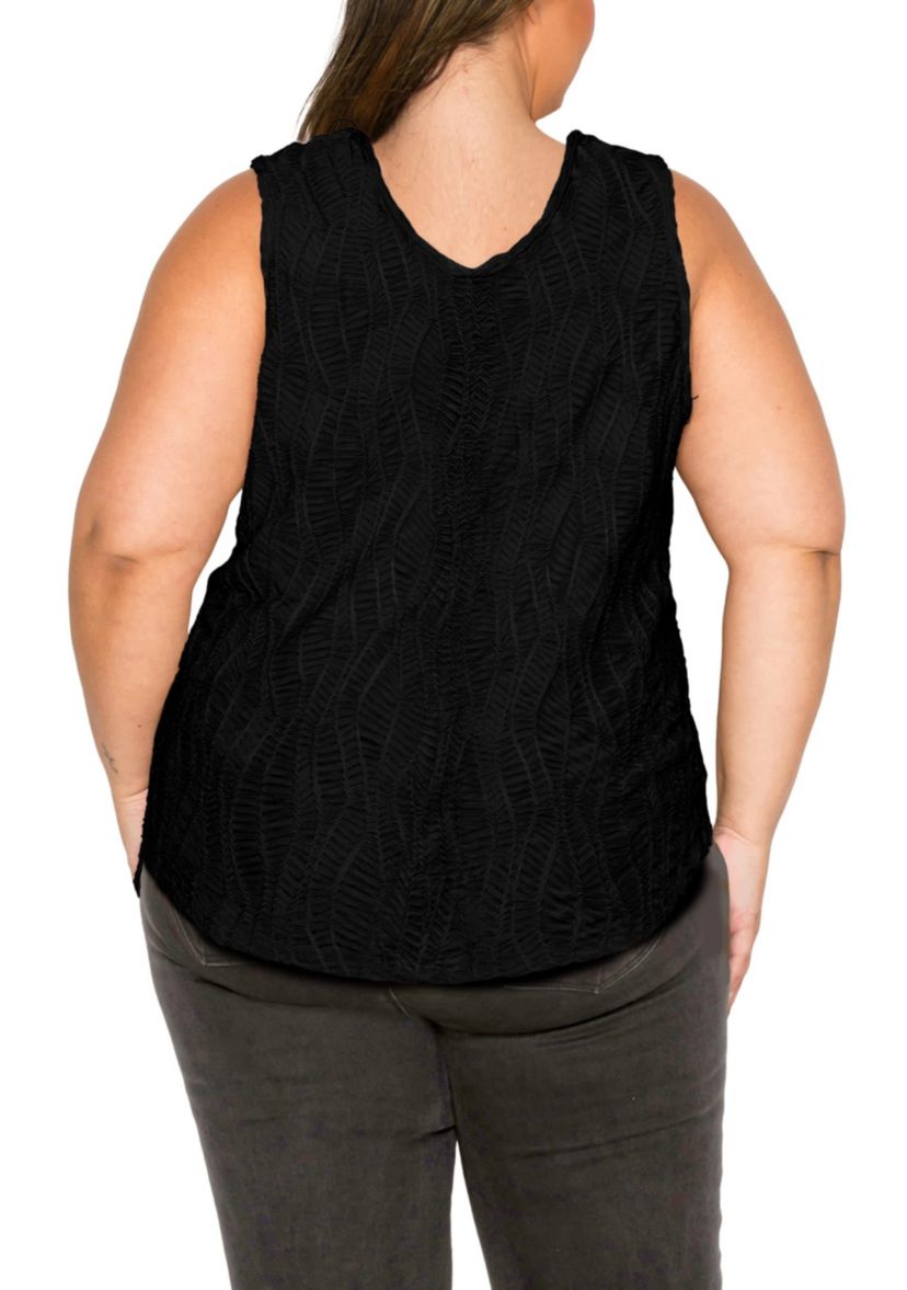 Spiral Wave Textured DBL V Neck Curved Hem Tank