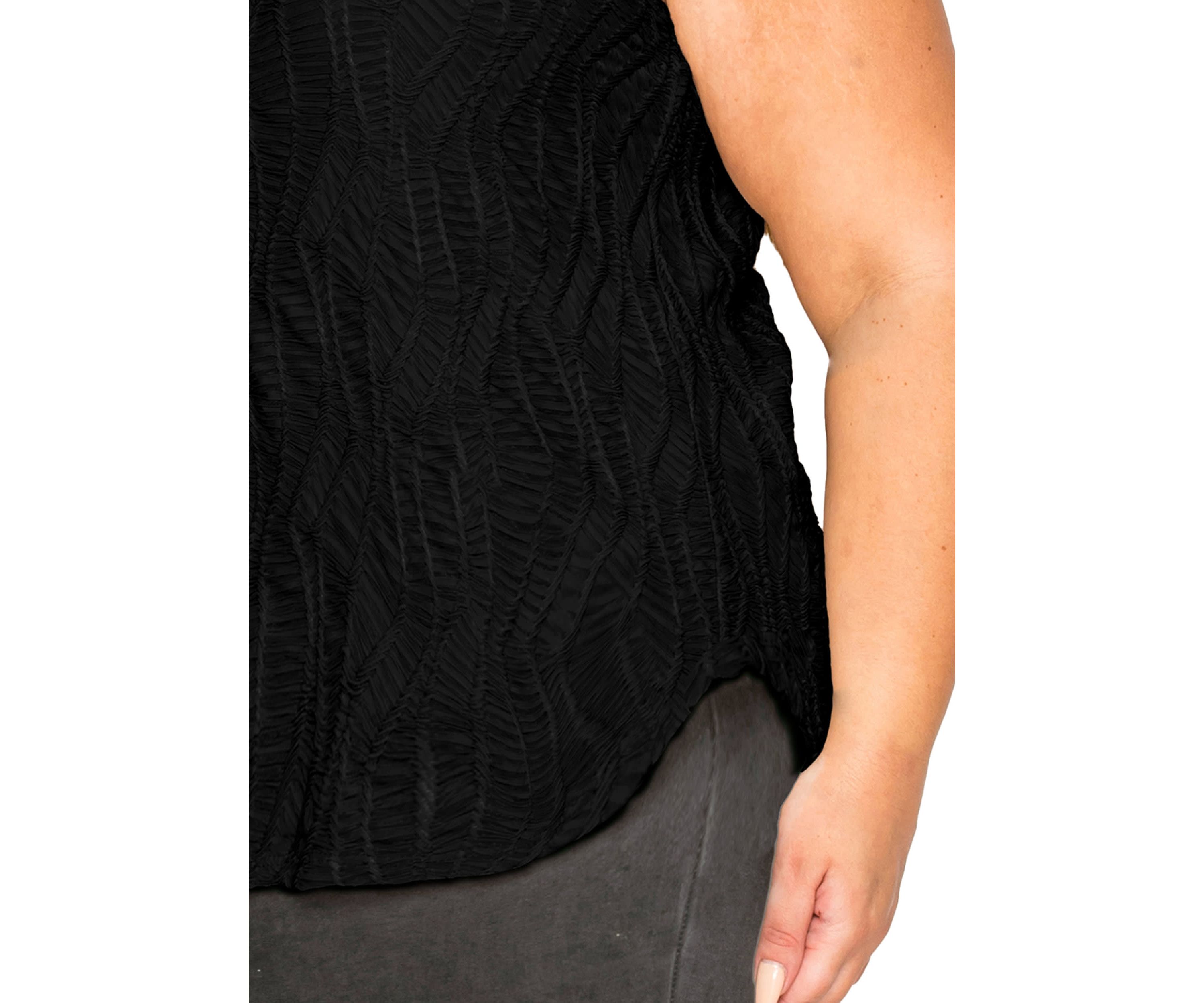 Spiral Wave Textured DBL V Neck Curved Hem Tank