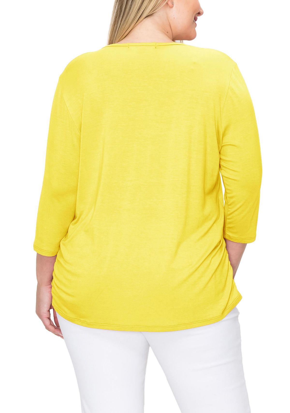 Rayon Span V Neck Side Ruched 3Q sleeve