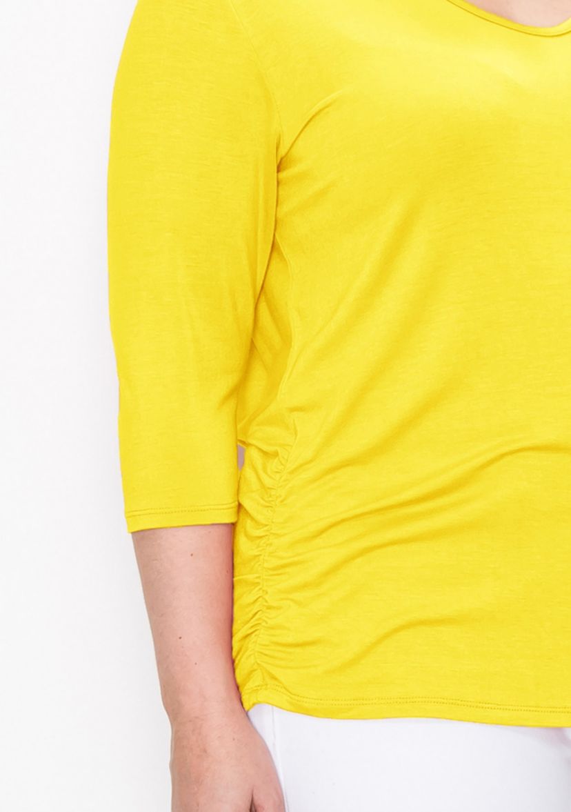 Rayon Span V Neck Side Ruched 3Q sleeve