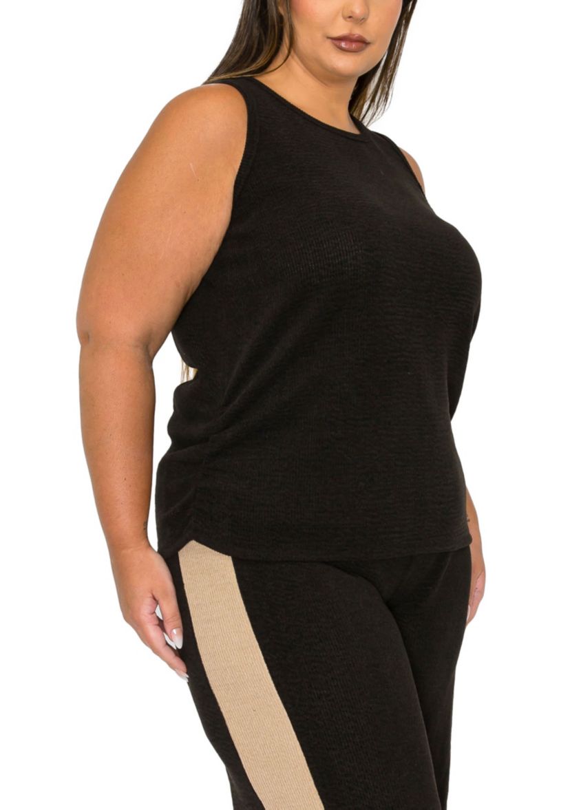 Textured Rib Scoop Neck Side Ruched Tank