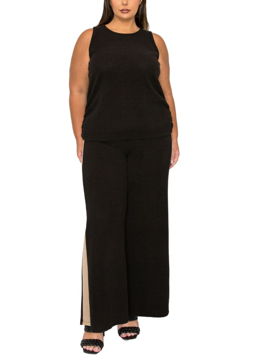 Textured Rib Scoop Neck Side Ruched Tank