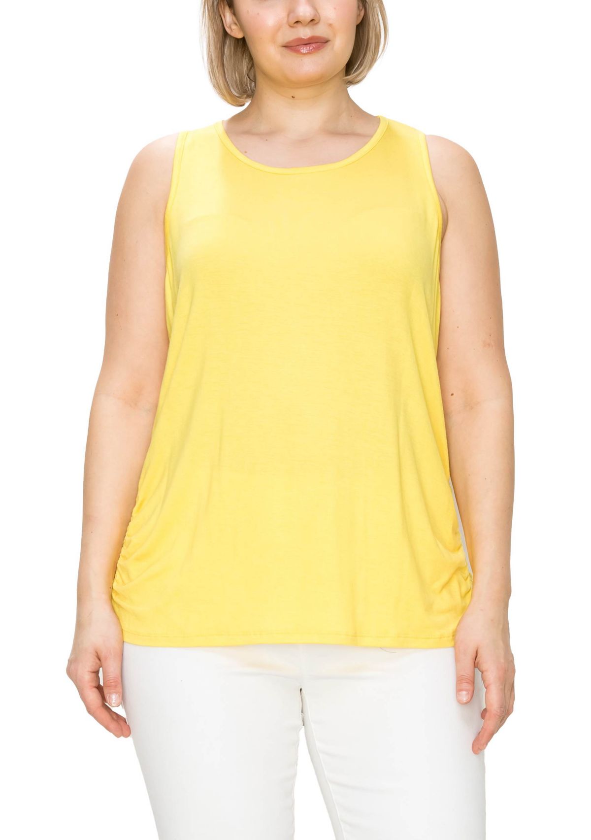 Rayon span Scoop Neck Side Ruched Tank