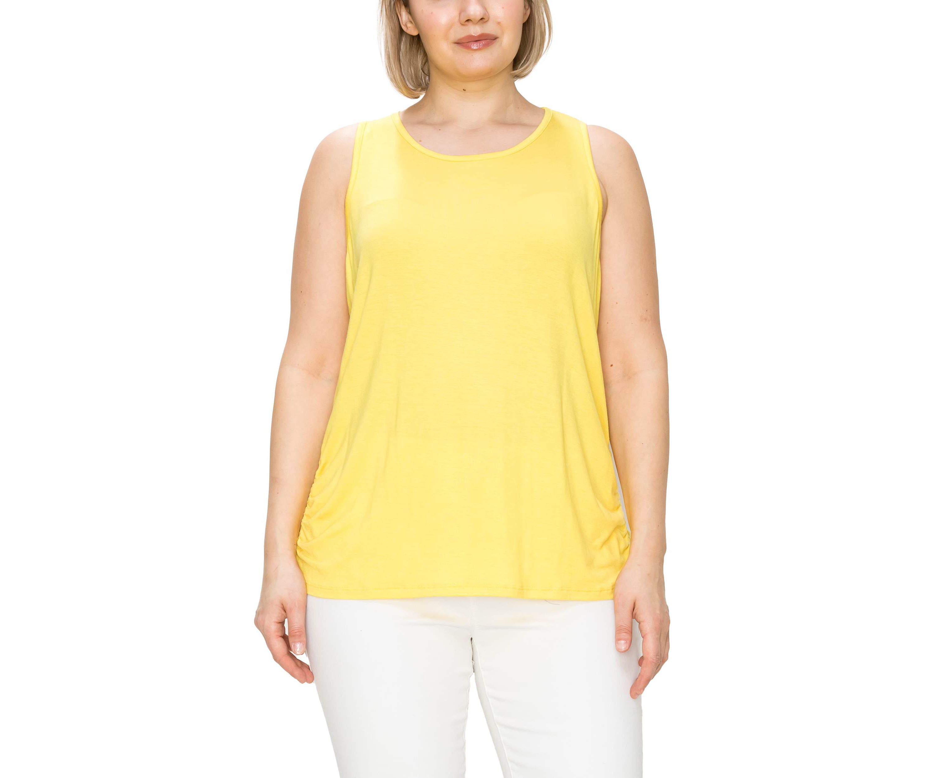 Rayon span Scoop Neck Side Ruched Tank