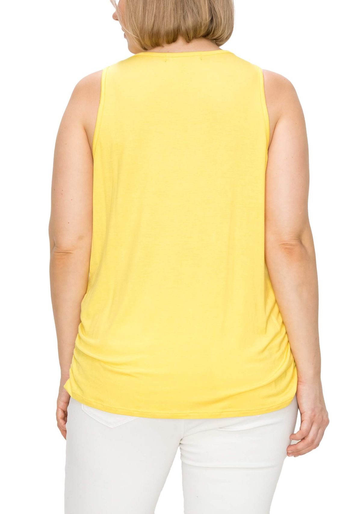 Rayon span Scoop Neck Side Ruched Tank