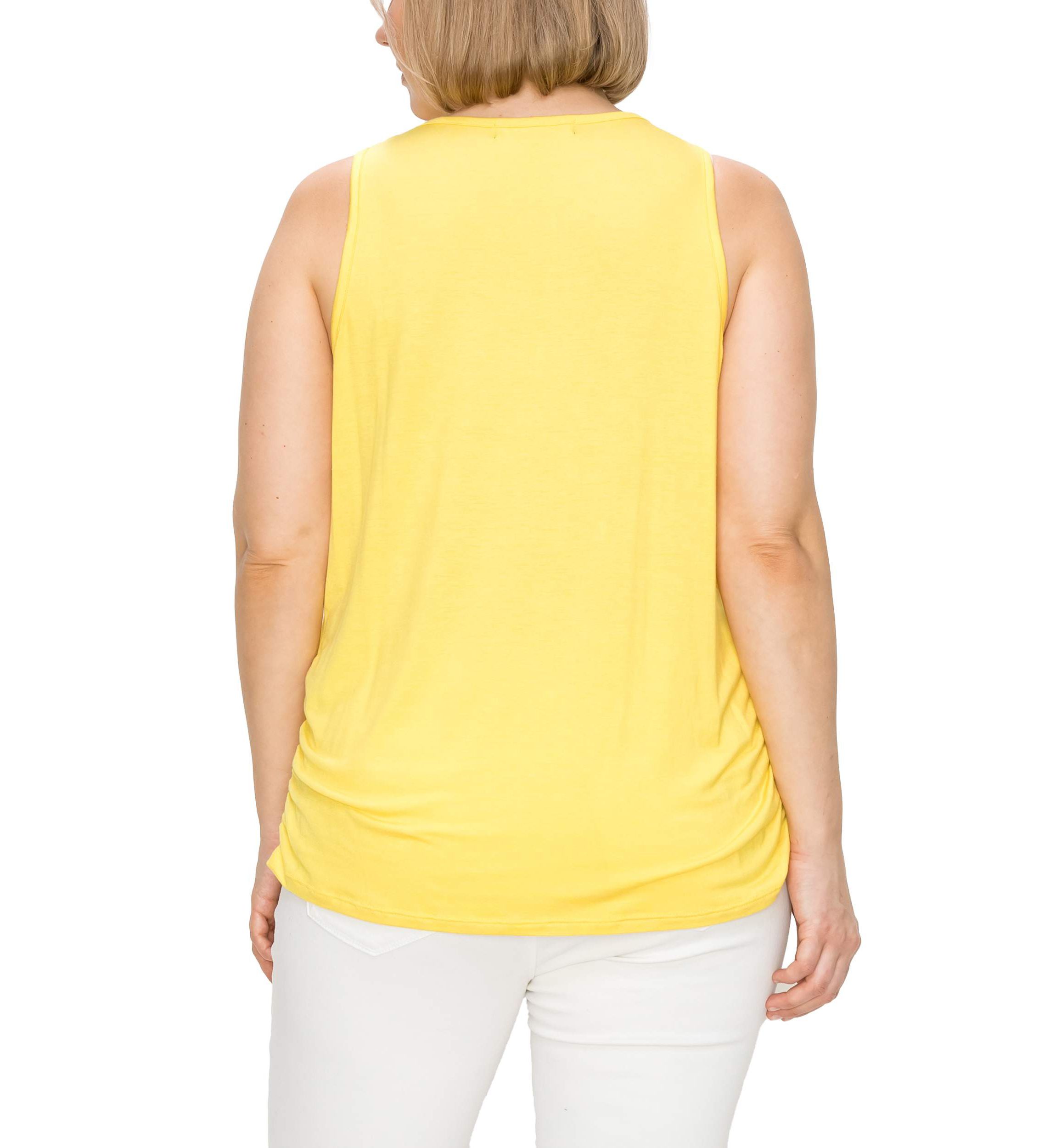 Rayon span Scoop Neck Side Ruched Tank