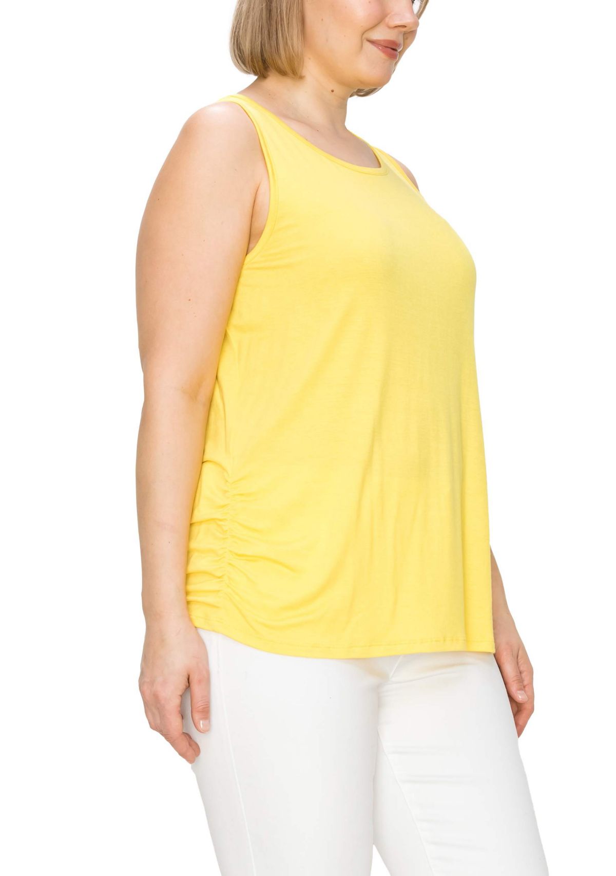 Rayon span Scoop Neck Side Ruched Tank