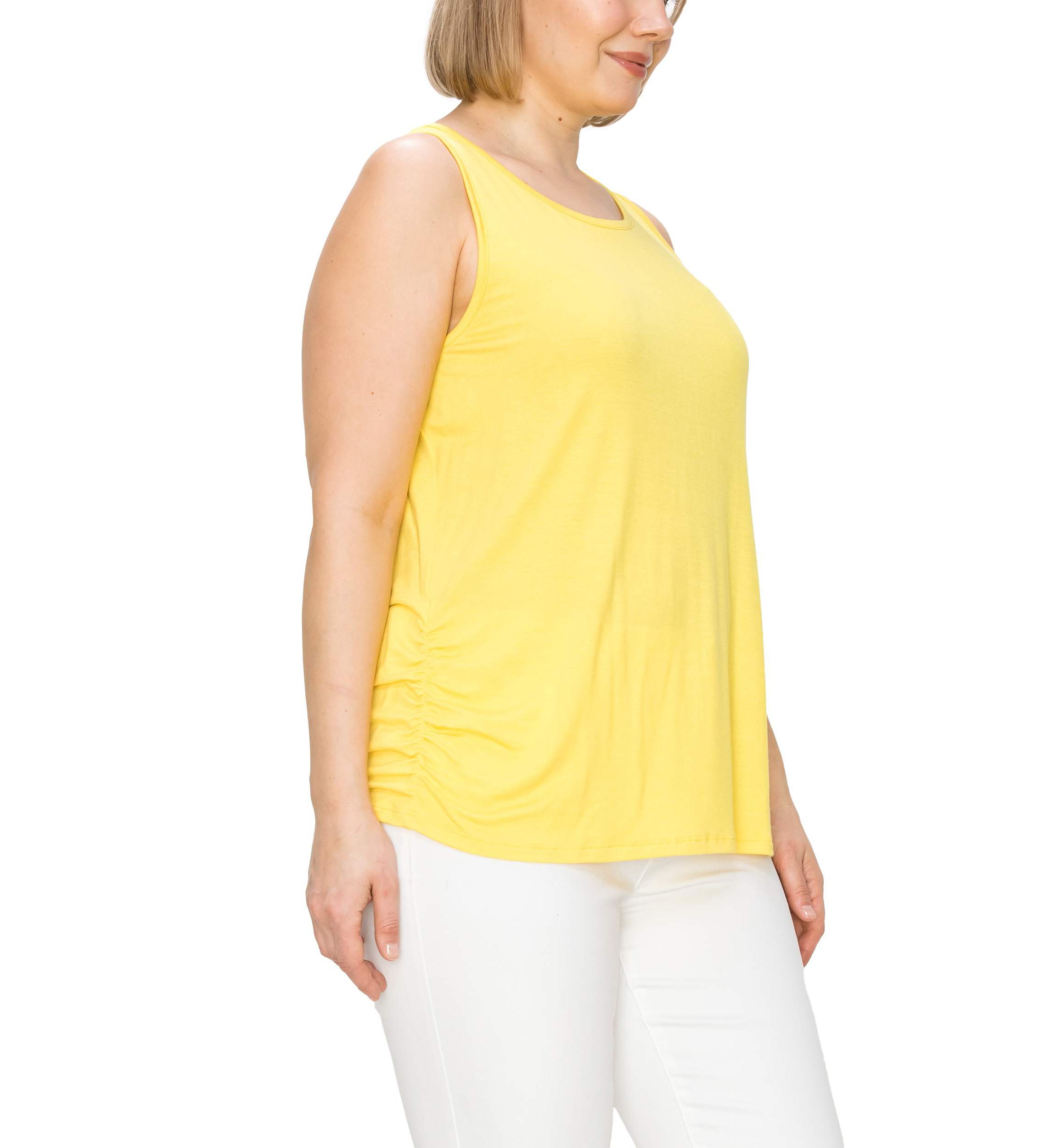 Rayon span Scoop Neck Side Ruched Tank