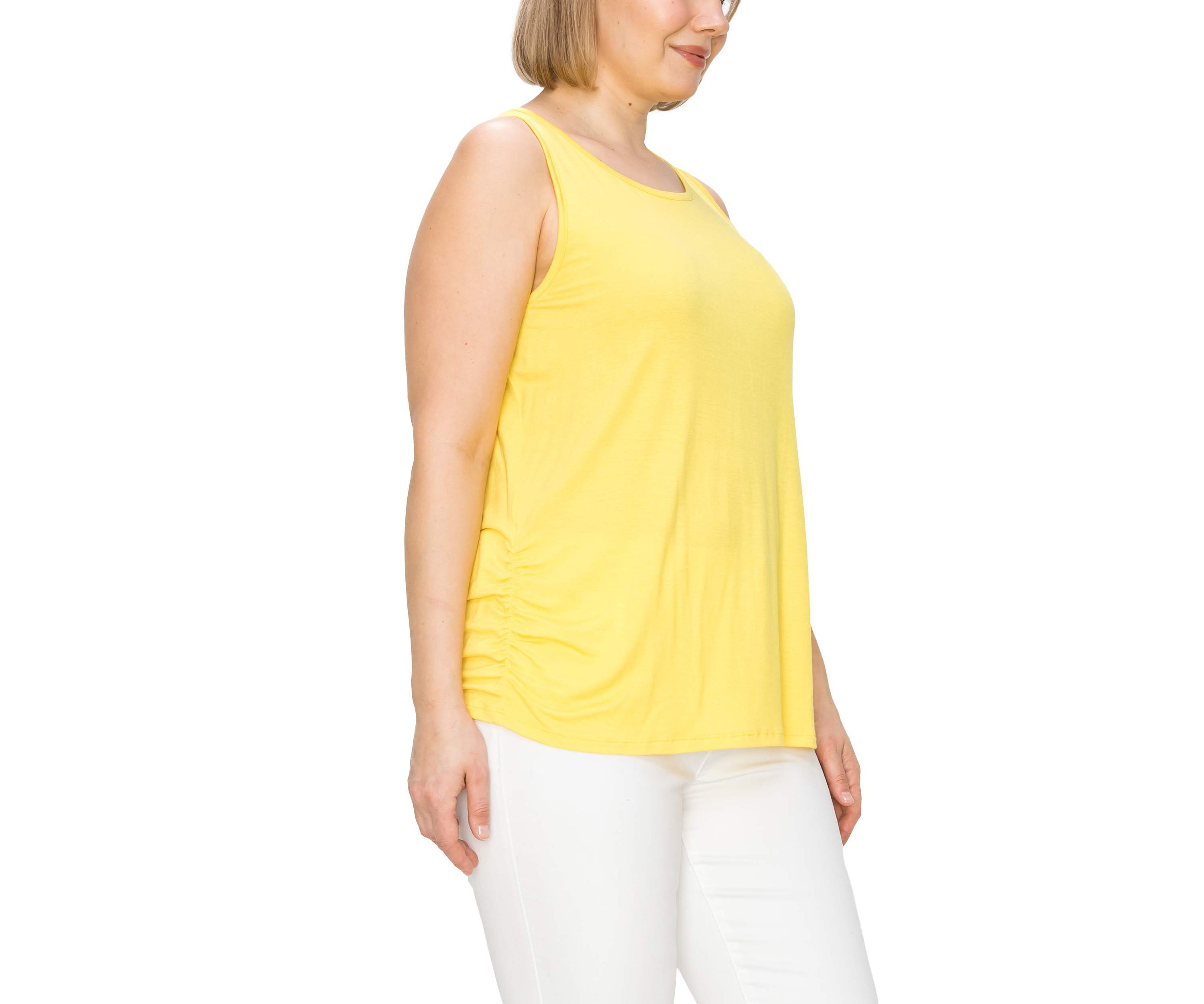 Rayon span Scoop Neck Side Ruched Tank