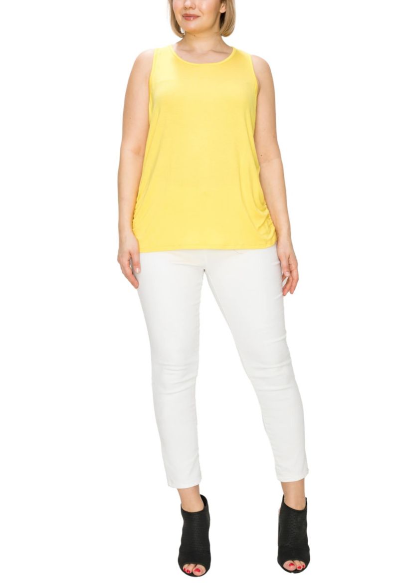 Rayon span Scoop Neck Side Ruched Tank