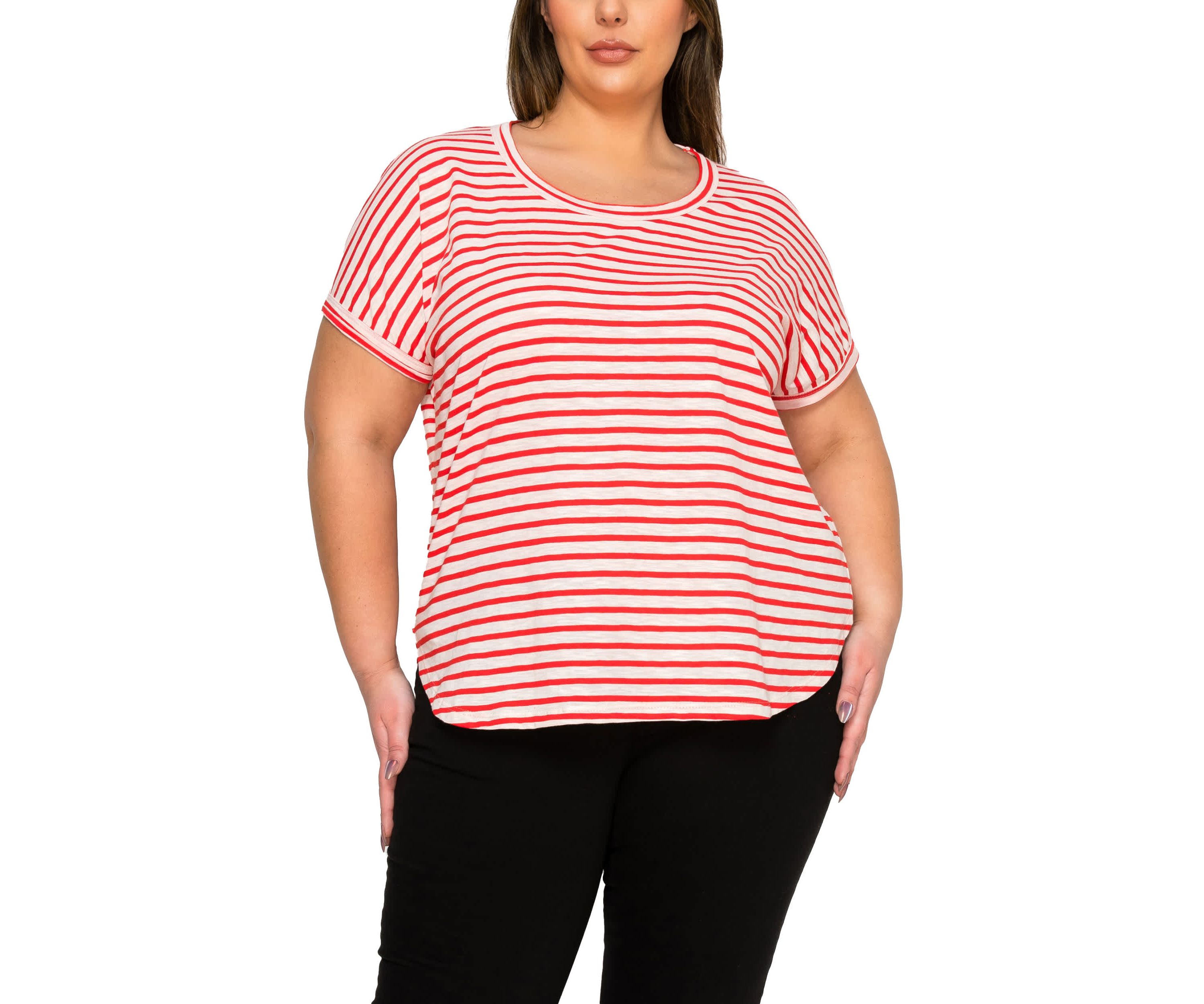 Cotton Slub Stripe Dolman Short Sleeve Tee