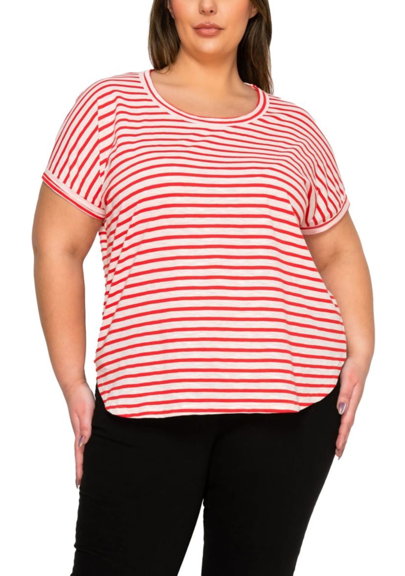 Cotton Slub Stripe Dolman Short Sleeve Tee