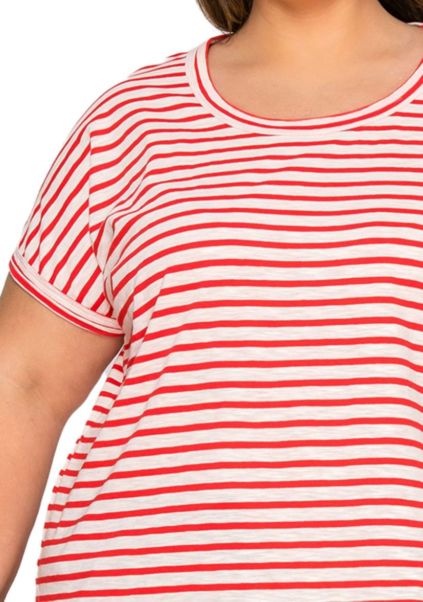 Cotton Slub Stripe Dolman Short Sleeve Tee