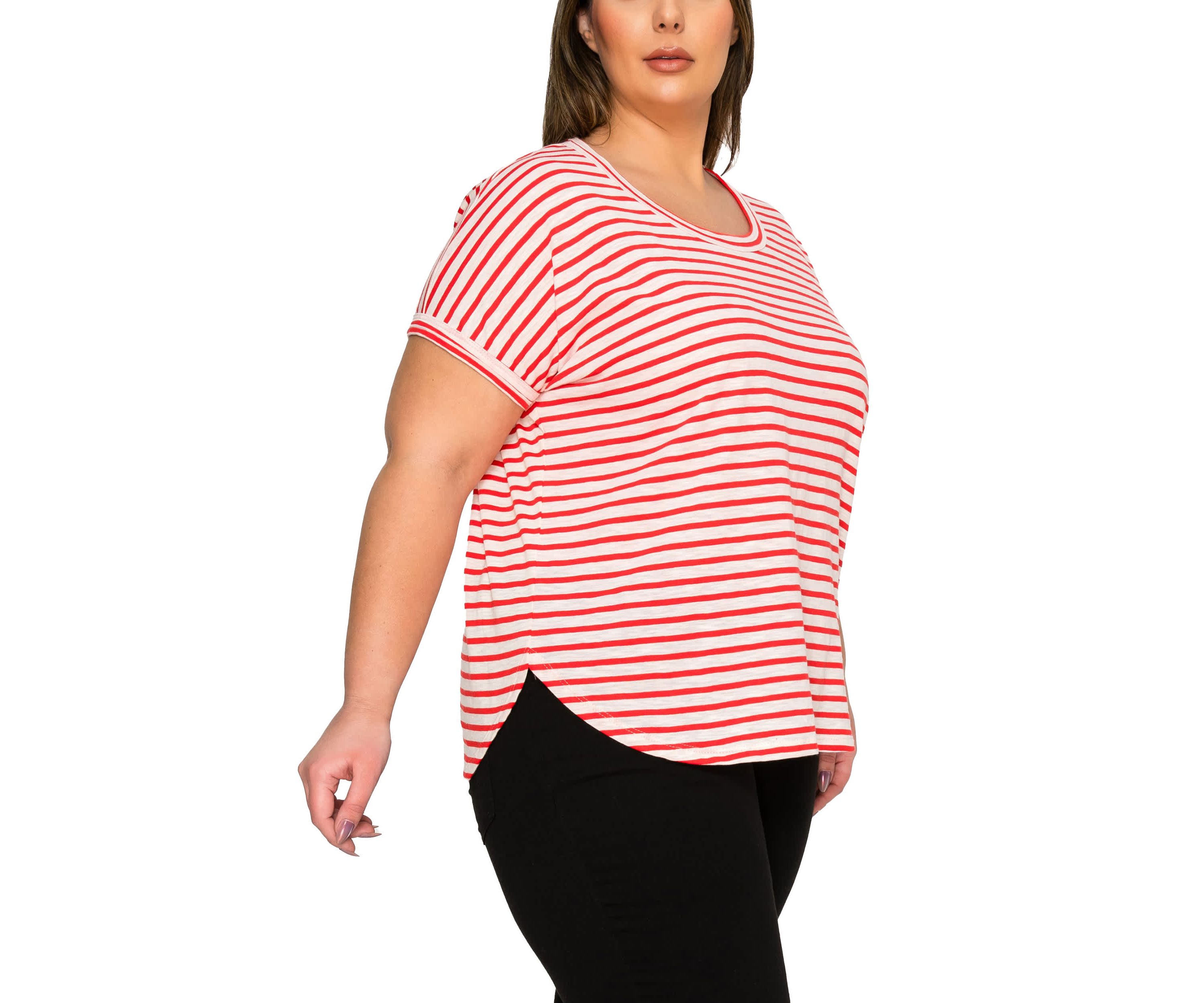 Cotton Slub Stripe Dolman Short Sleeve Tee
