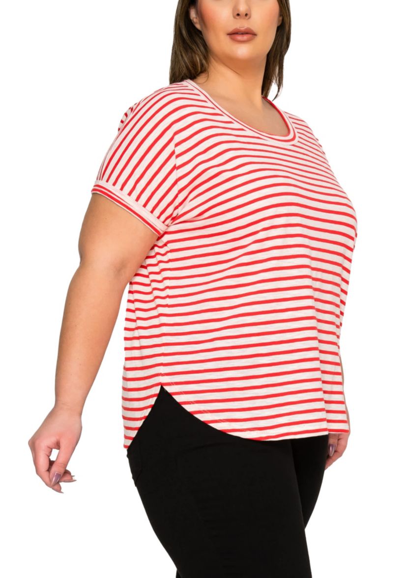 Cotton Slub Stripe Dolman Short Sleeve Tee