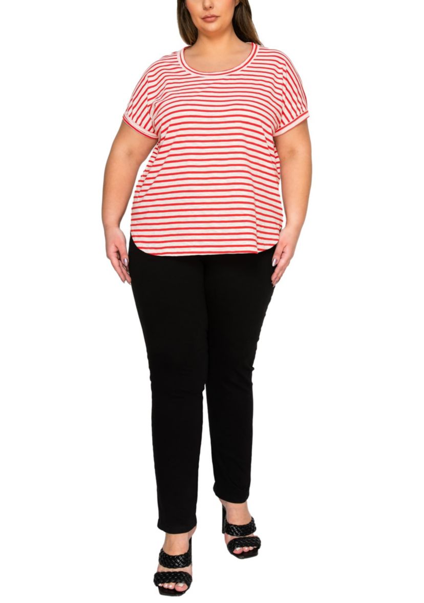 Cotton Slub Stripe Dolman Short Sleeve Tee