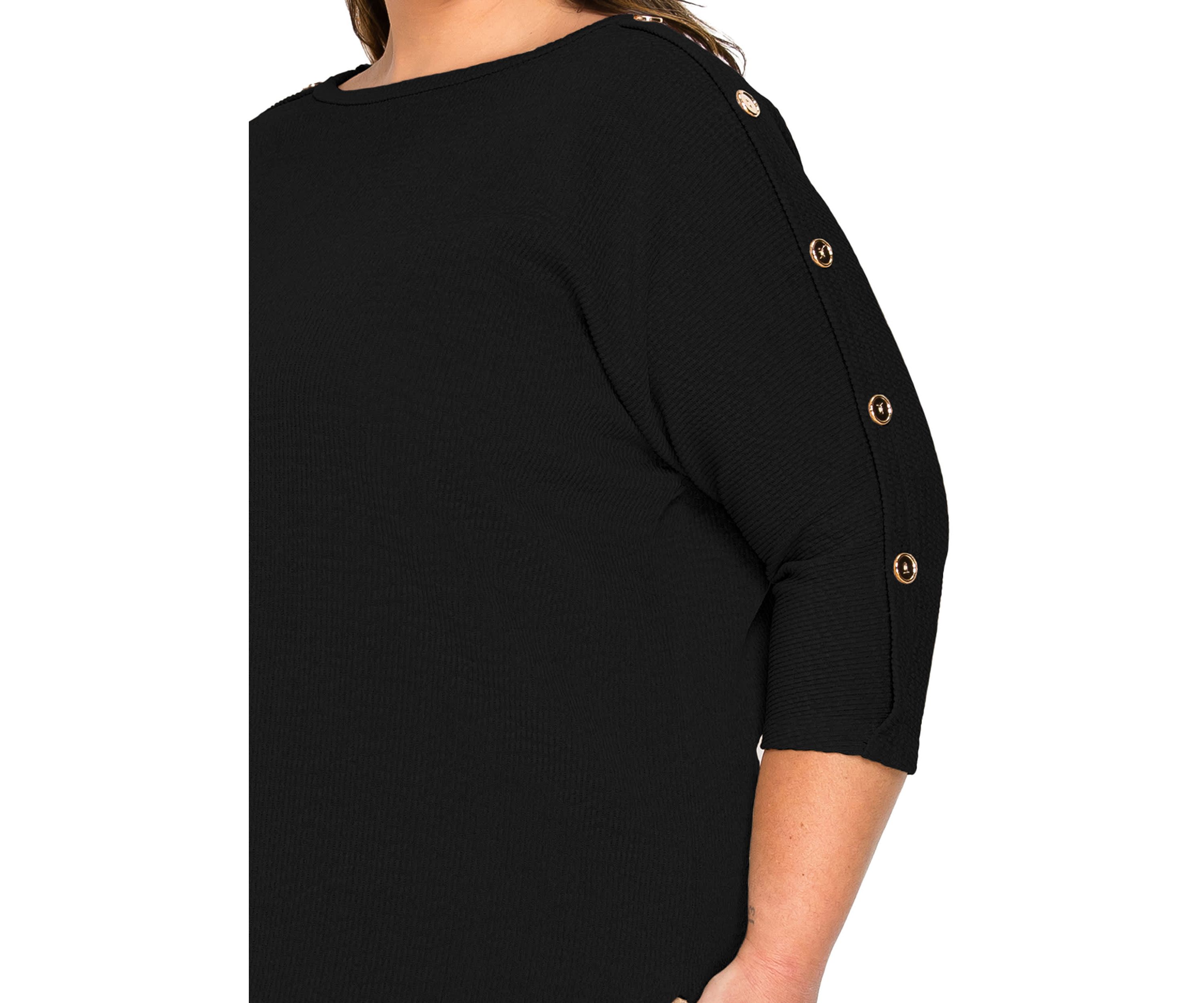 Textured Rib Button Shoulder 3Q Sleeve