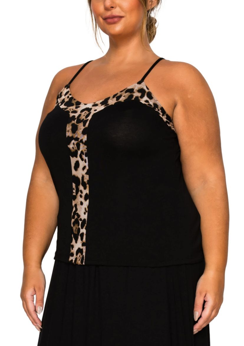 Leopard Mesh Rayon Mix Panel Cami