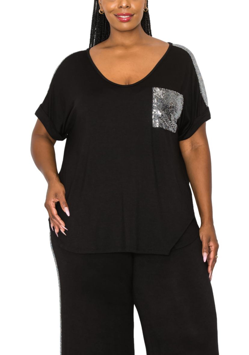 Sequin Pocket & Shoulder Rolled Sleeve