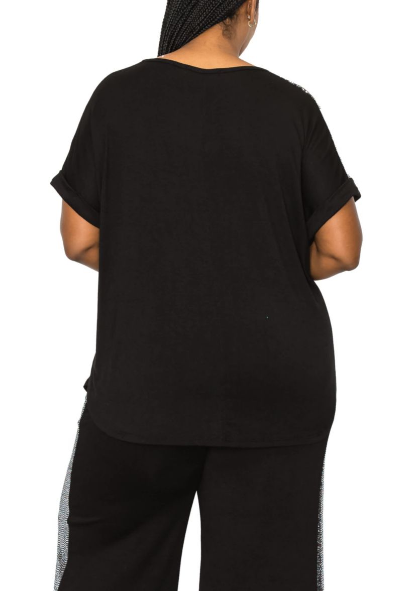 Sequin Pocket & Shoulder Rolled Sleeve