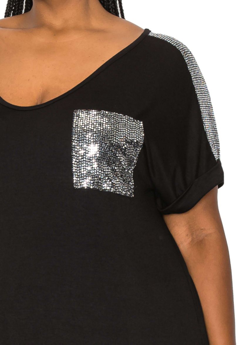 Sequin Pocket & Shoulder Rolled Sleeve