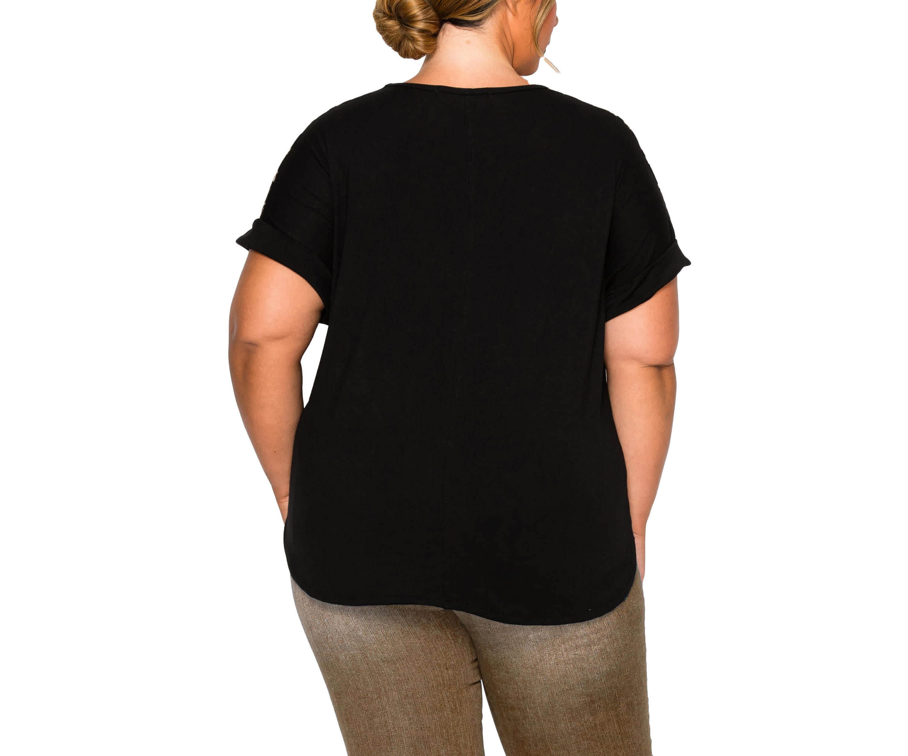 Leopard Print Mesh Pocket & Shoulder Rolled Slv