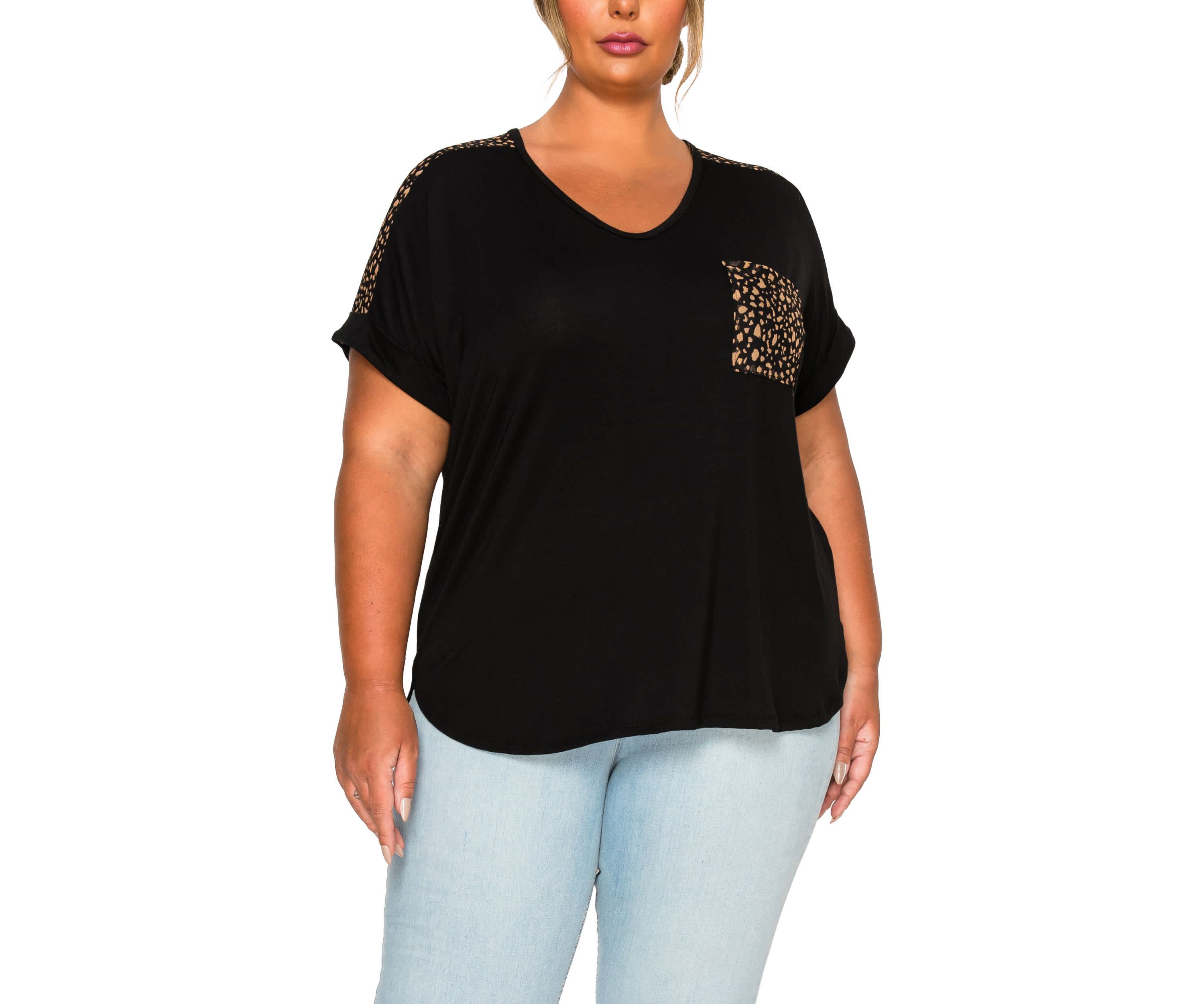 Pebble Print Mesh Pocket & Shoulder Rolled Slv