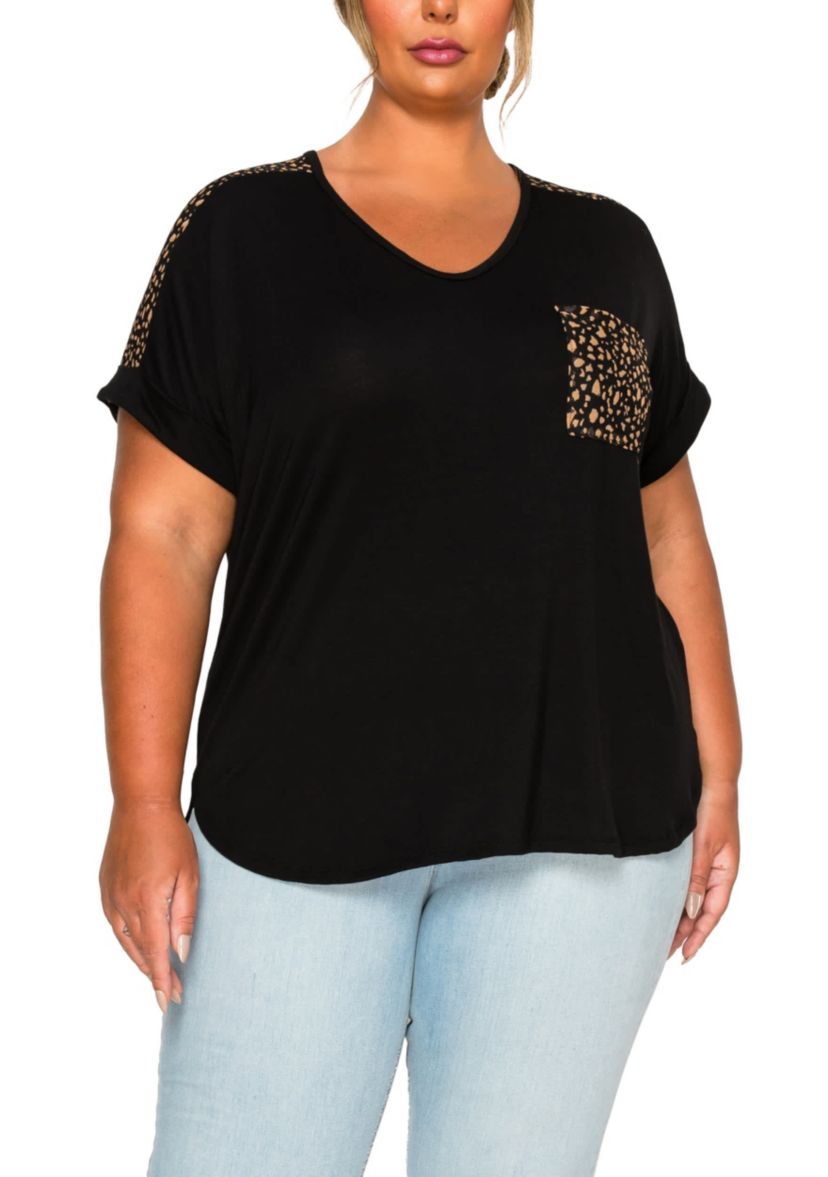 Pebble Print Mesh Pocket & Shoulder Rolled Slv