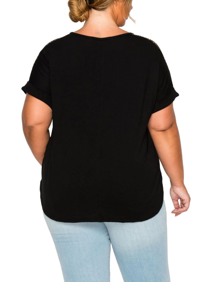 Pebble Print Mesh Pocket & Shoulder Rolled Slv
