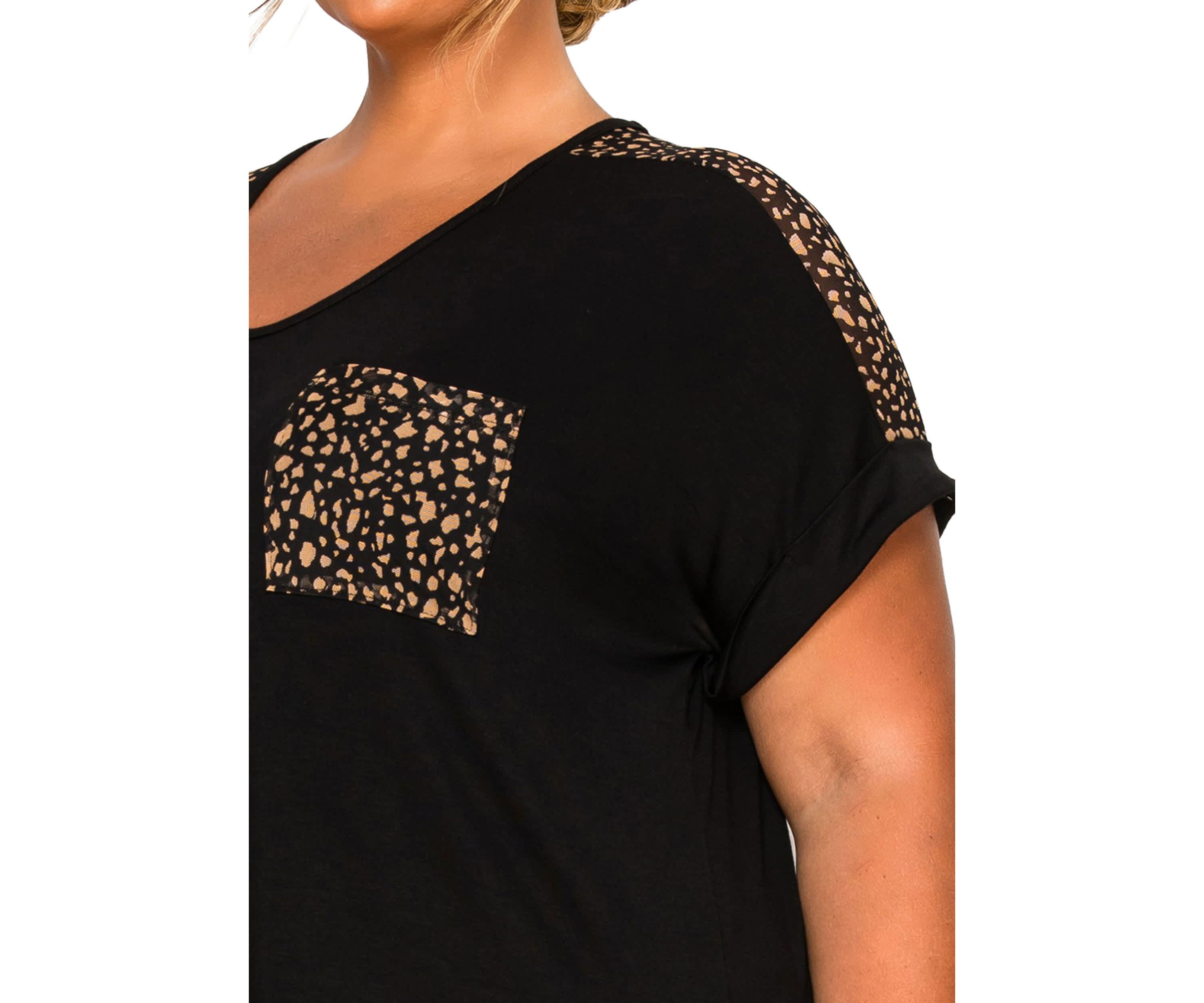 Pebble Print Mesh Pocket & Shoulder Rolled Slv