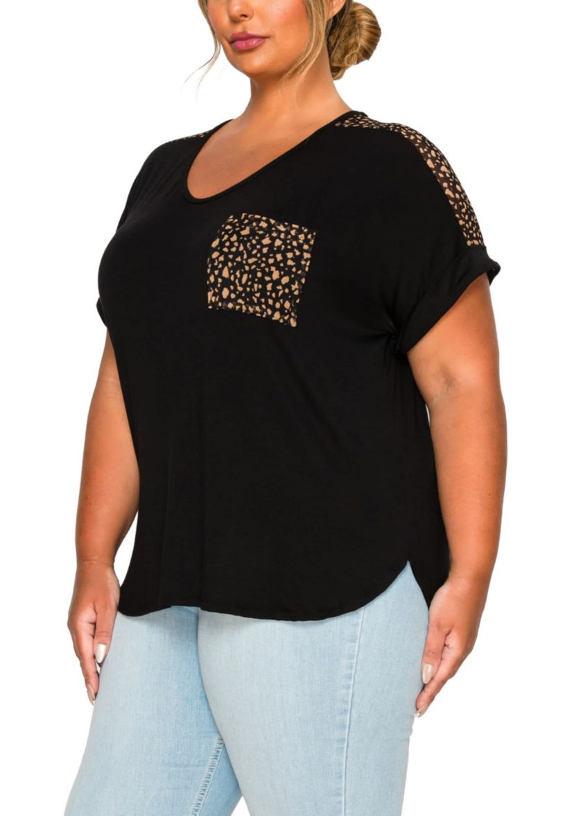 Pebble Print Mesh Pocket & Shoulder Rolled Slv
