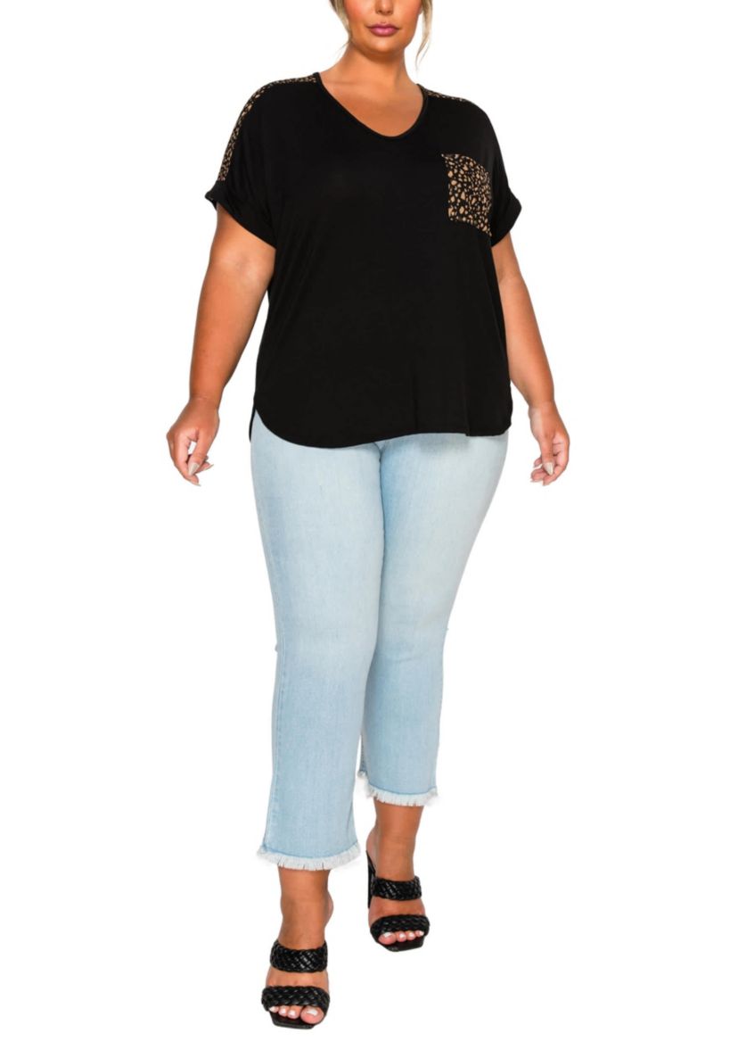 Pebble Print Mesh Pocket & Shoulder Rolled Slv