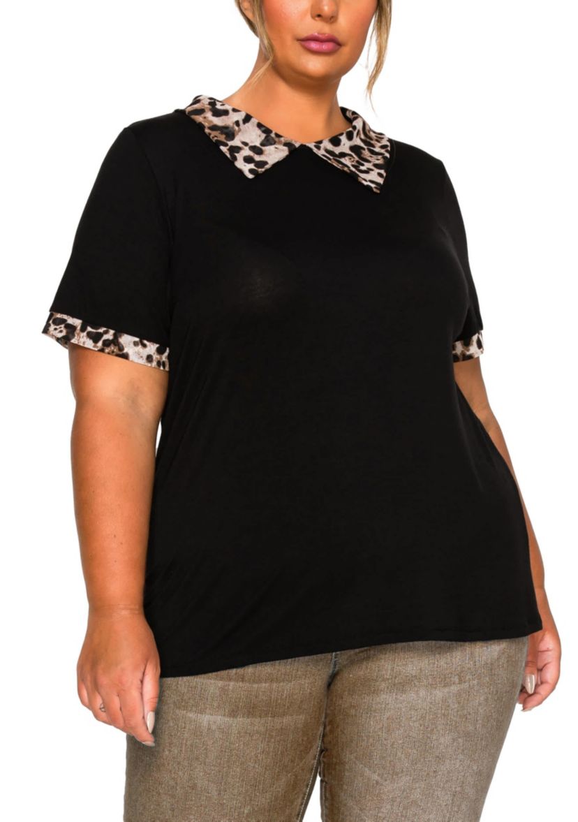 Leopard Print Mesh Collar Keyhole Back