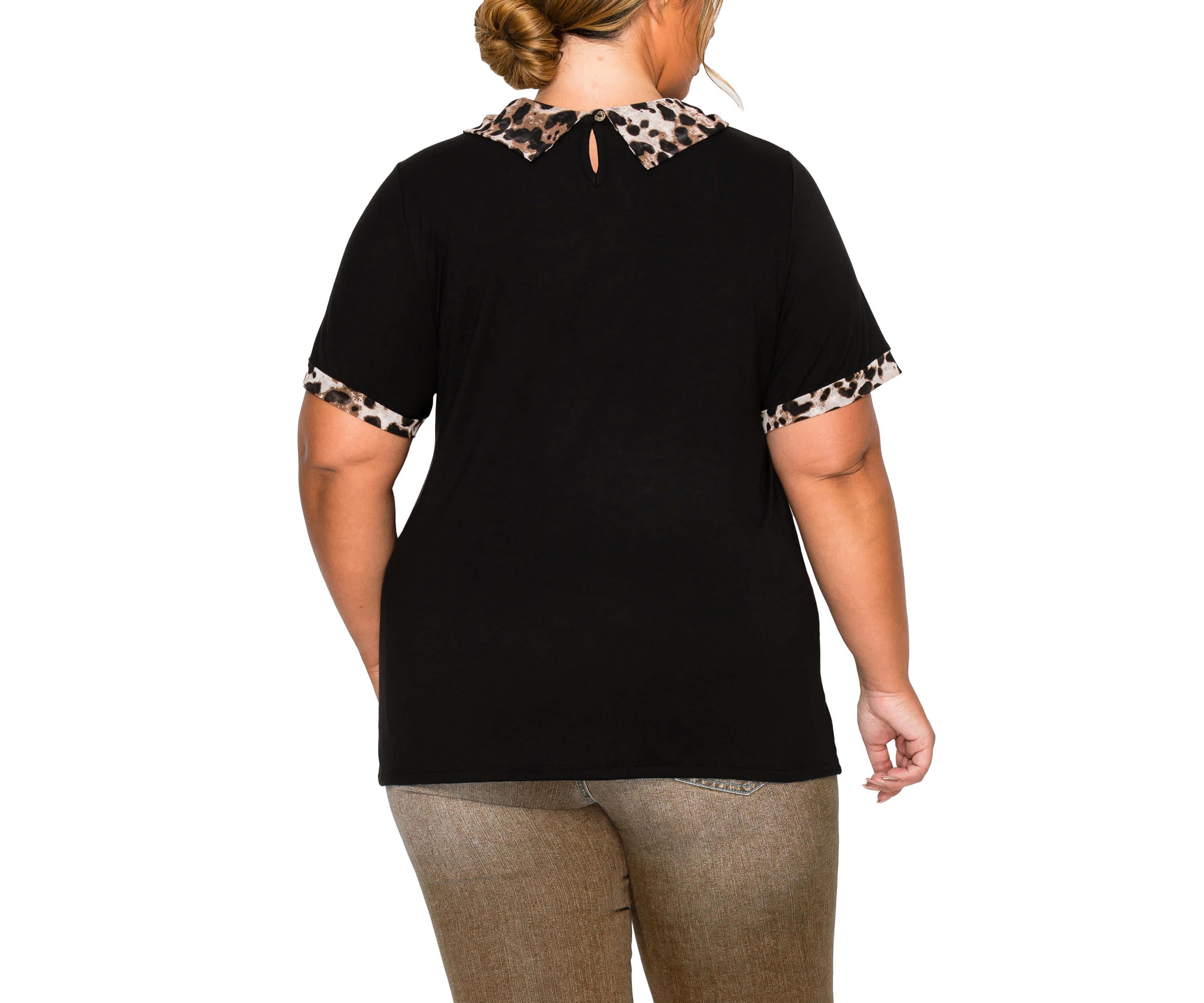 Leopard Print Mesh Collar Keyhole Back