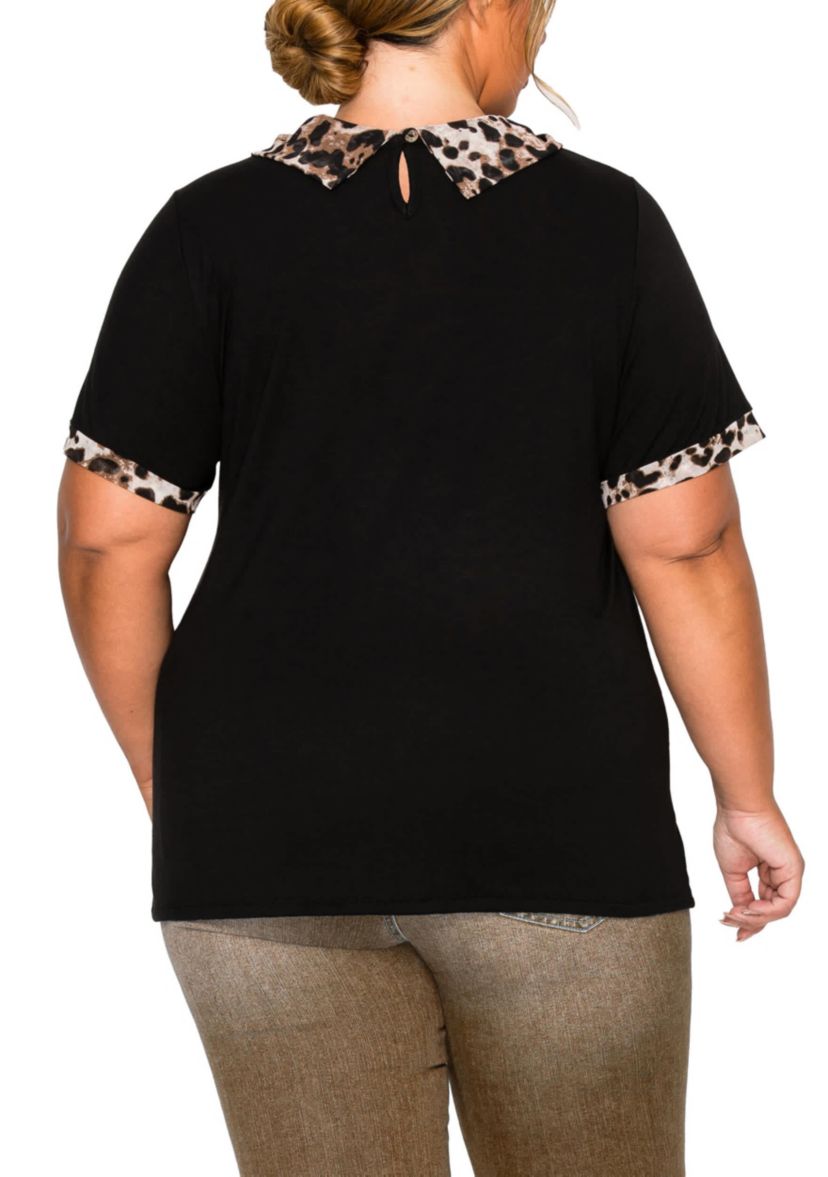 Leopard Print Mesh Collar Keyhole Back