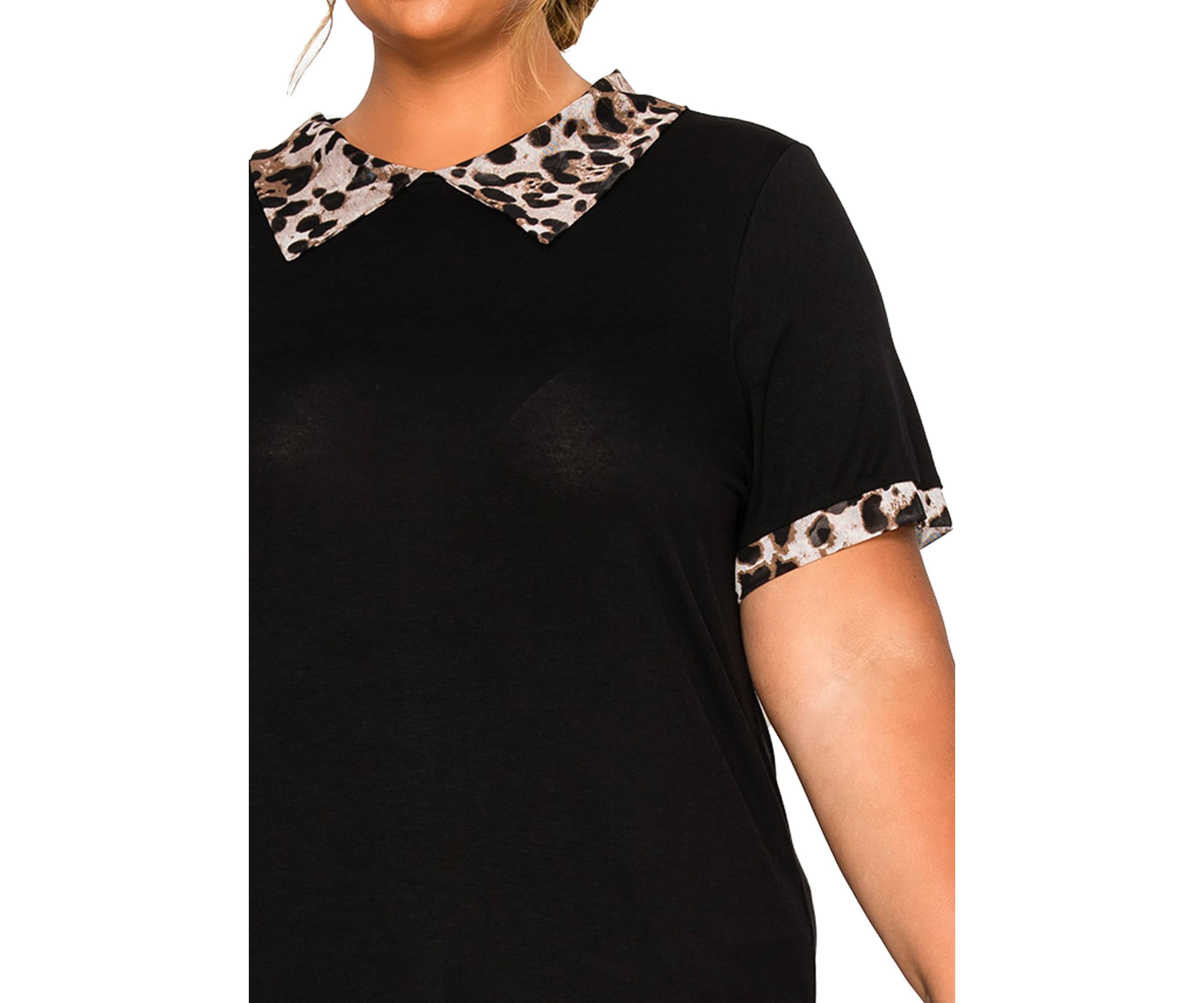 Leopard Print Mesh Collar Keyhole Back