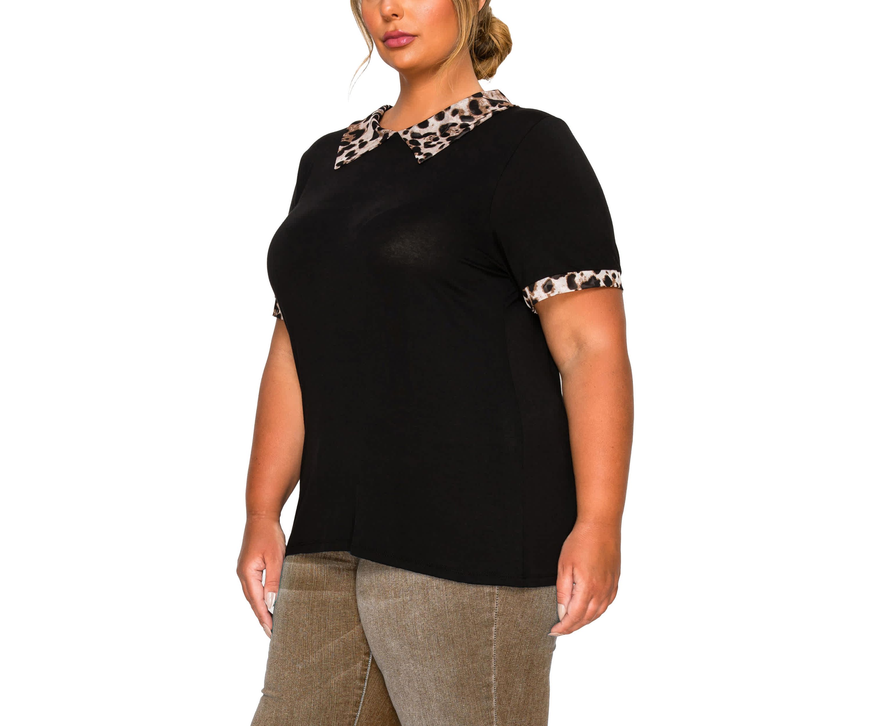Leopard Print Mesh Collar Keyhole Back