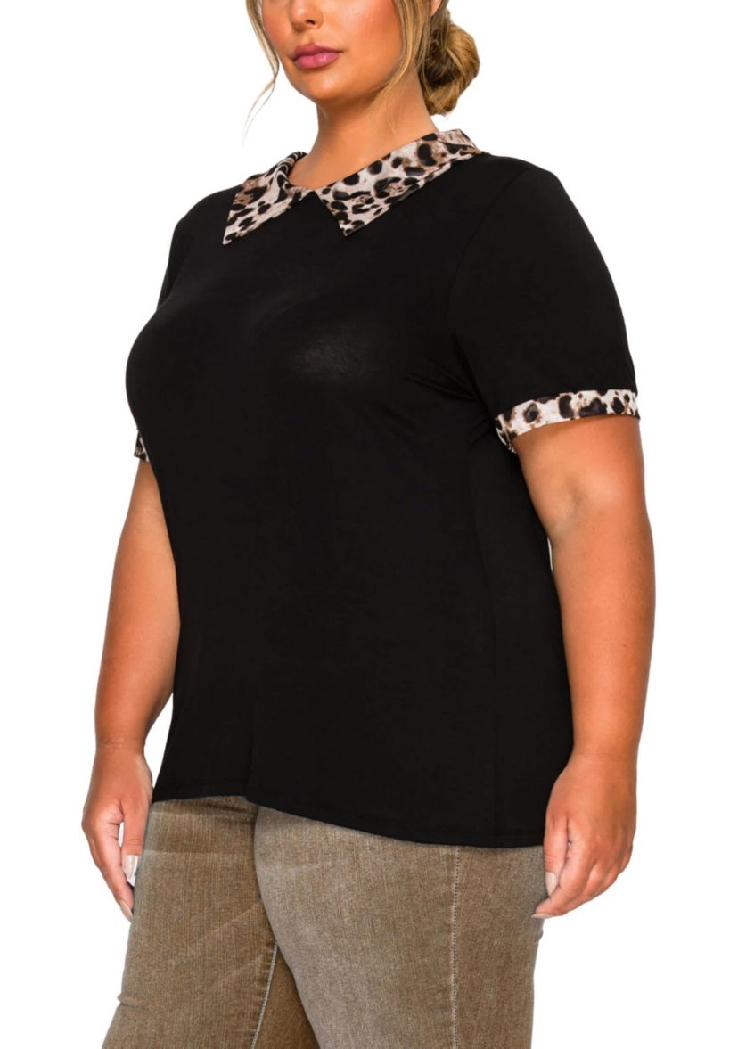 Leopard Print Mesh Collar Keyhole Back