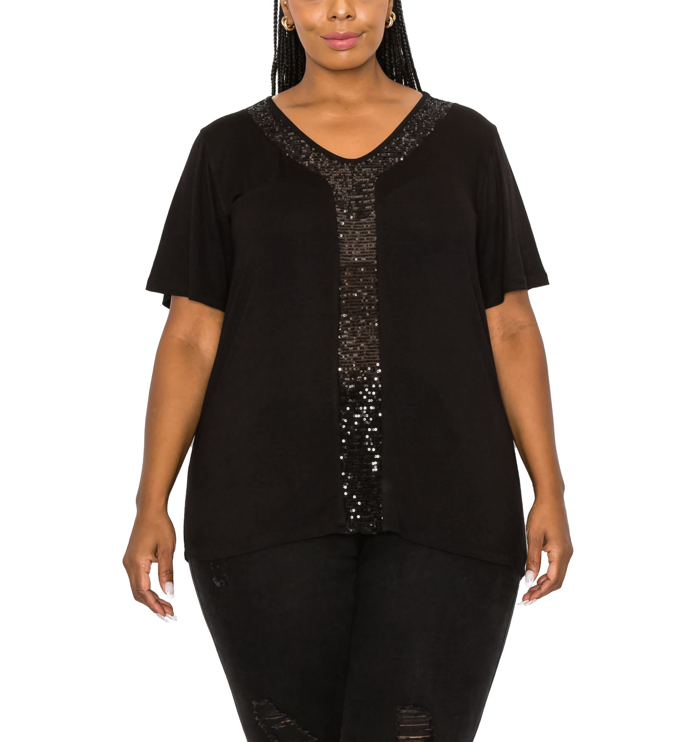Sequin Inset Short Sleeve