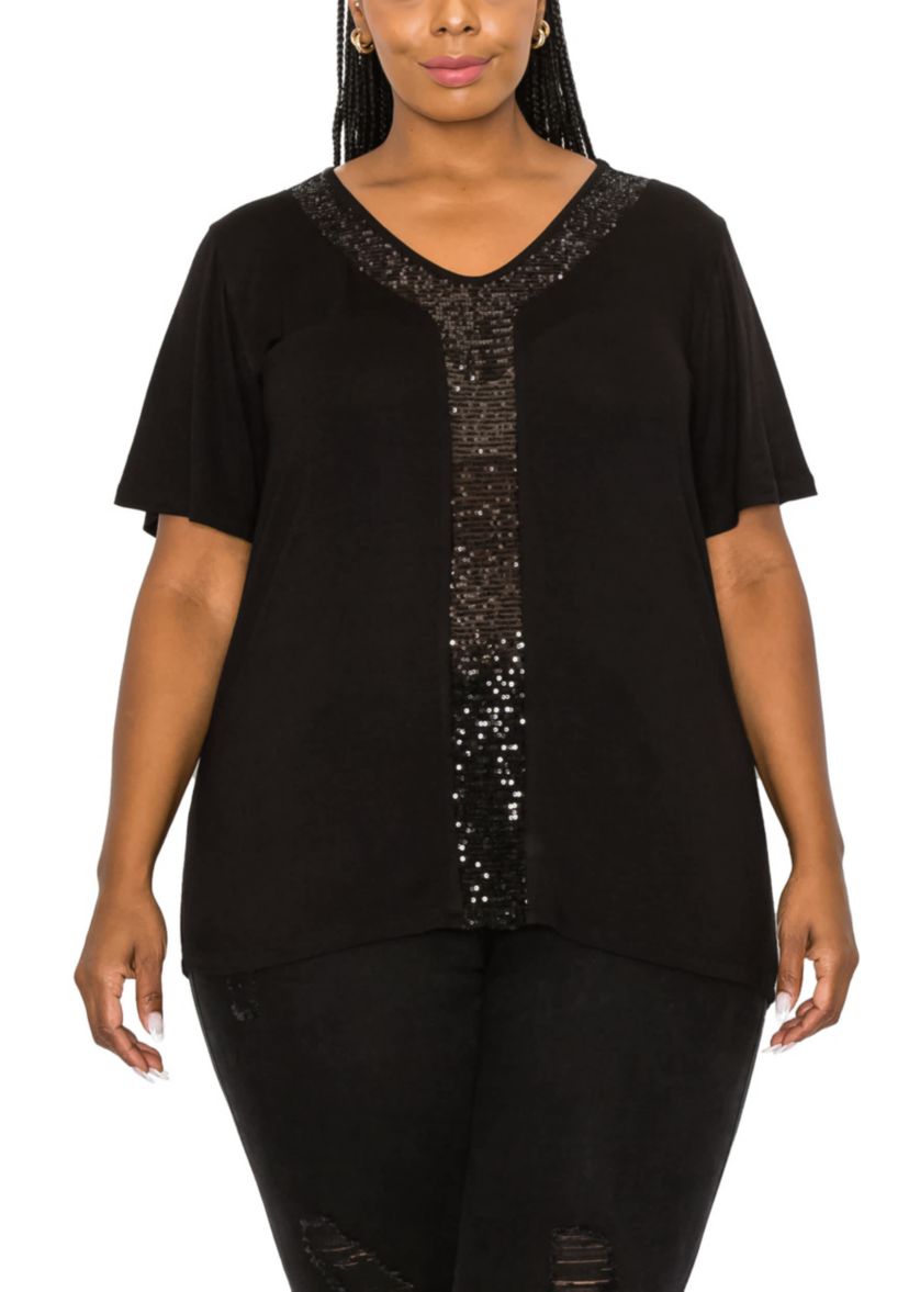 Sequin Inset Short Sleeve