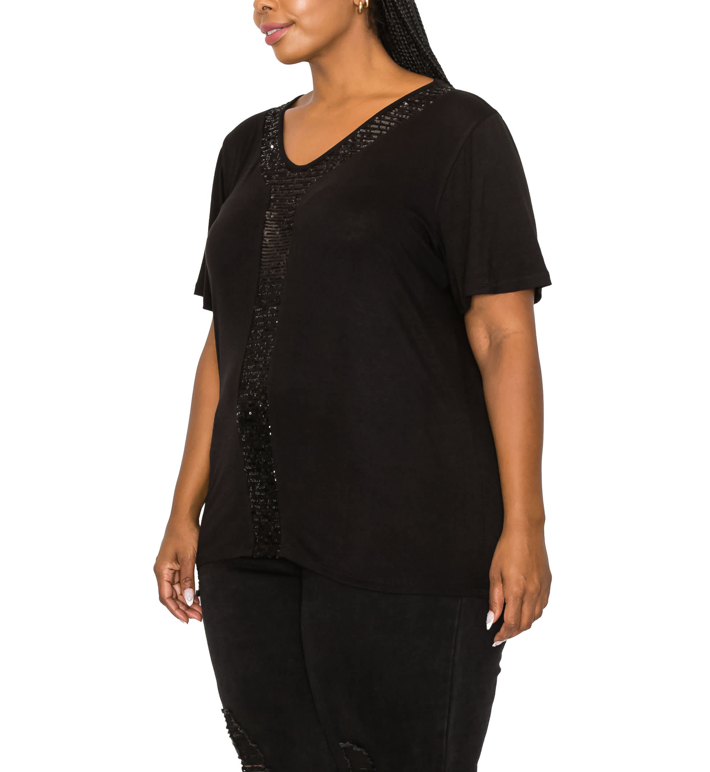 Sequin Inset Short Sleeve
