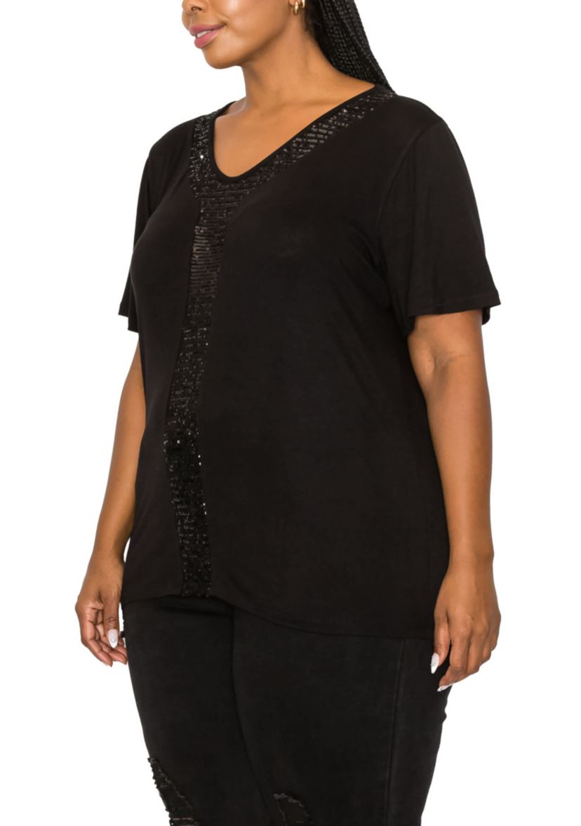 Sequin Inset Short Sleeve