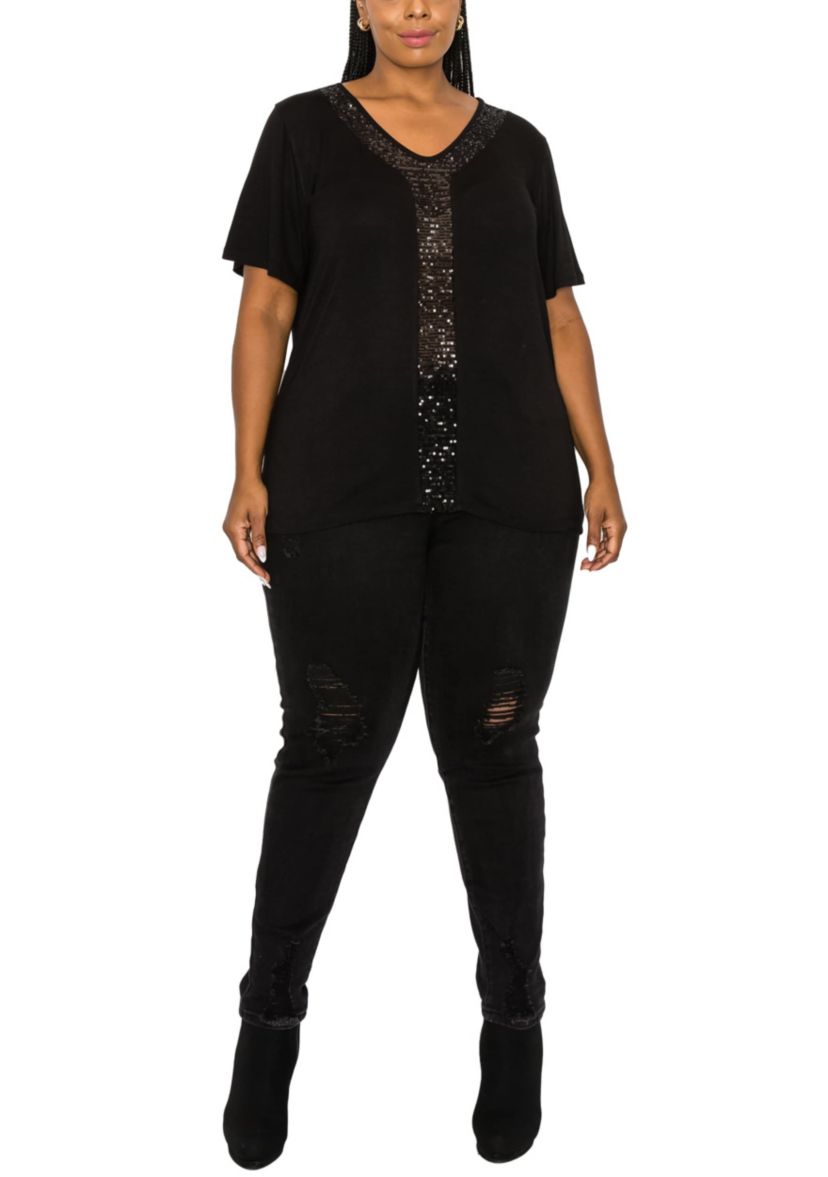 Sequin Inset Short Sleeve
